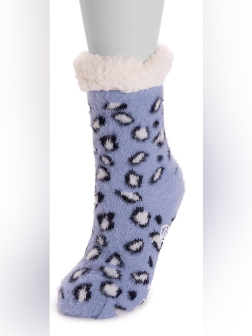 NWOT MUK LUKS | Cozy Light Blue Leopard Fuzzy Sherpa Lined Non Skid Socks